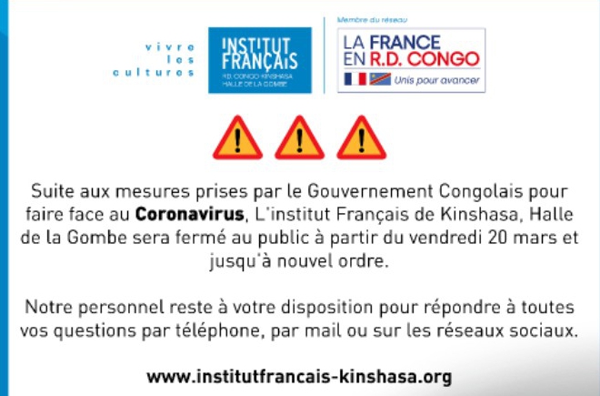 Kinshasa, institut français, halle de la gombe, fermé, portes