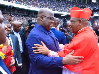 Le président Félix Tshisekedi et le cardinal Fridolin Ambongo au stade des Martyrs 