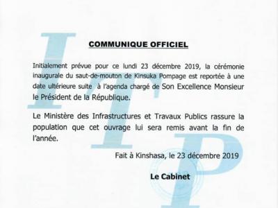 Communiqué officiel du ministère des infrastructures et des travaux publics 