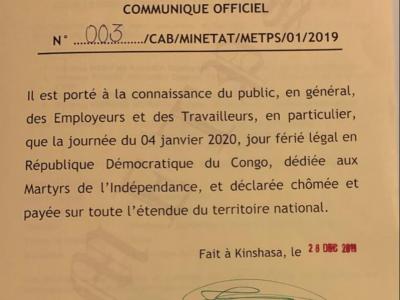 Communiqué du ministère de l'emploi,  du travail et prévoyance sociale 