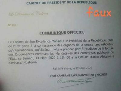 Faux document annonçant la nomination des mandataires des entreprisespubliques