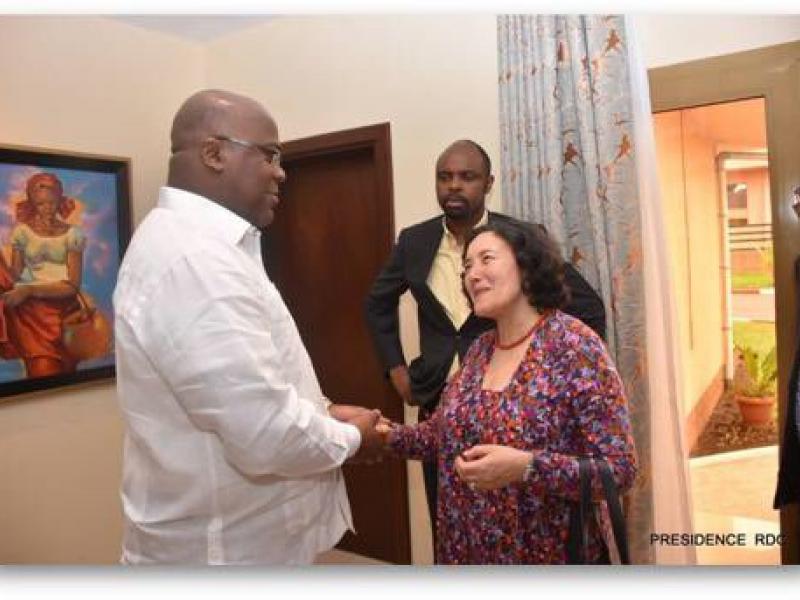Leïla Zerrougui saluant Félix Tshisekedi