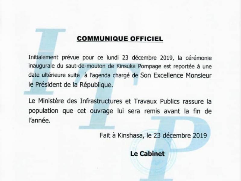 Communiqué officiel du ministère des infrastructures et des travaux publics 