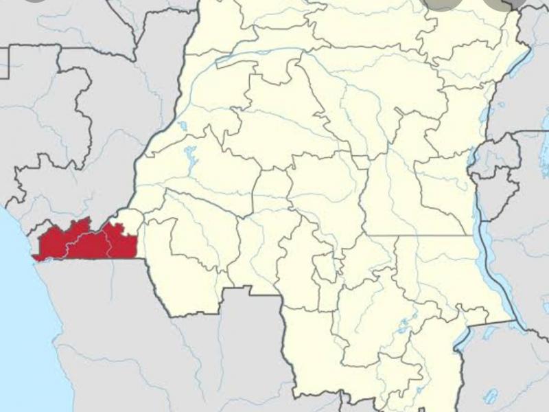 Carte de la RDC avec le Kongo central en rouge 