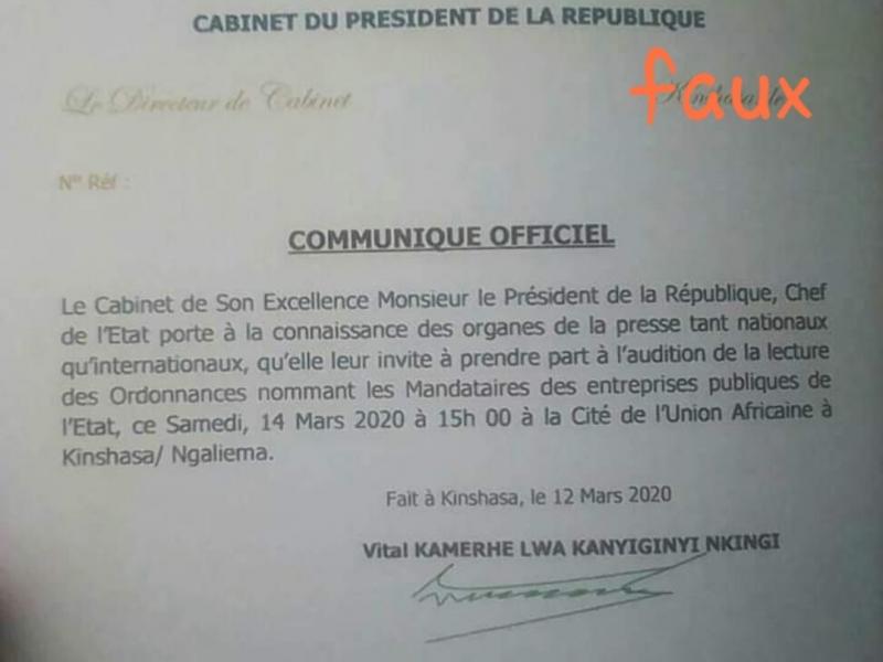 Faux document annonçant la nomination des mandataires des entreprisespubliques