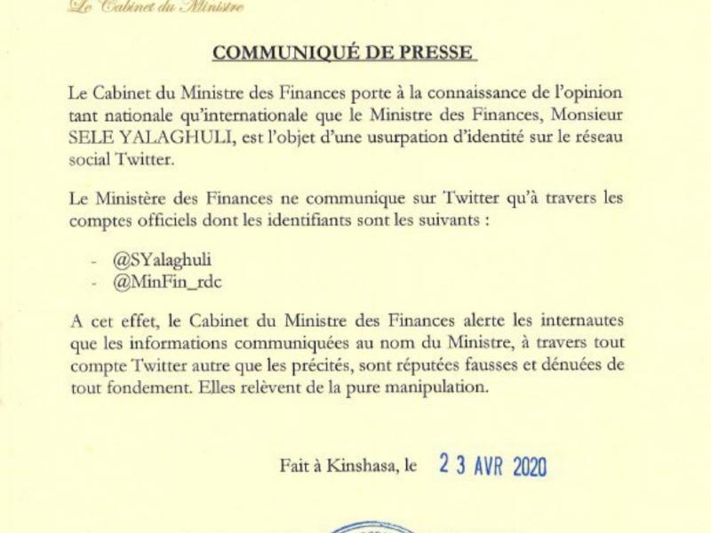 Lettre du ministère des Finances
