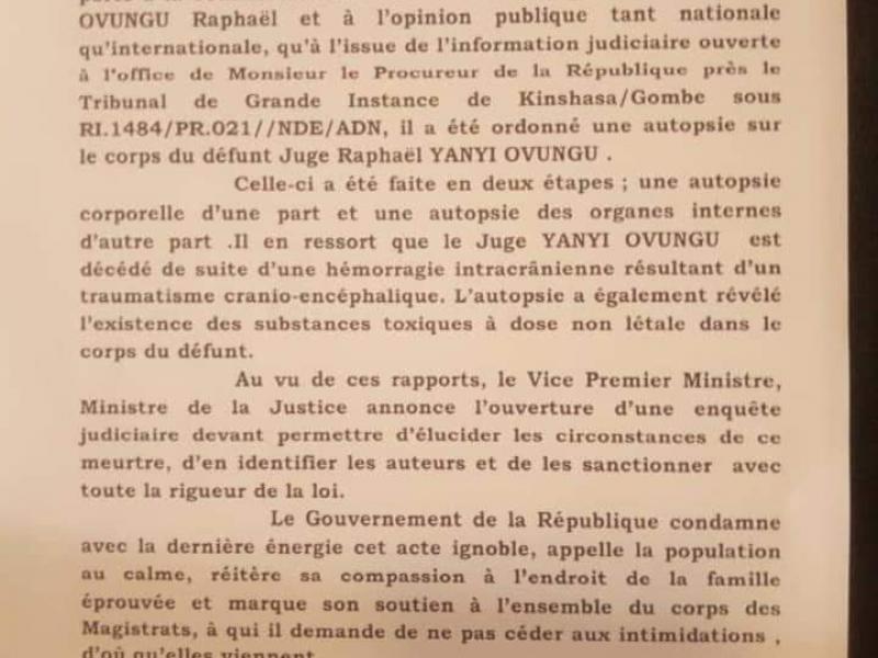 Communiqué officiel ministère de la justice
