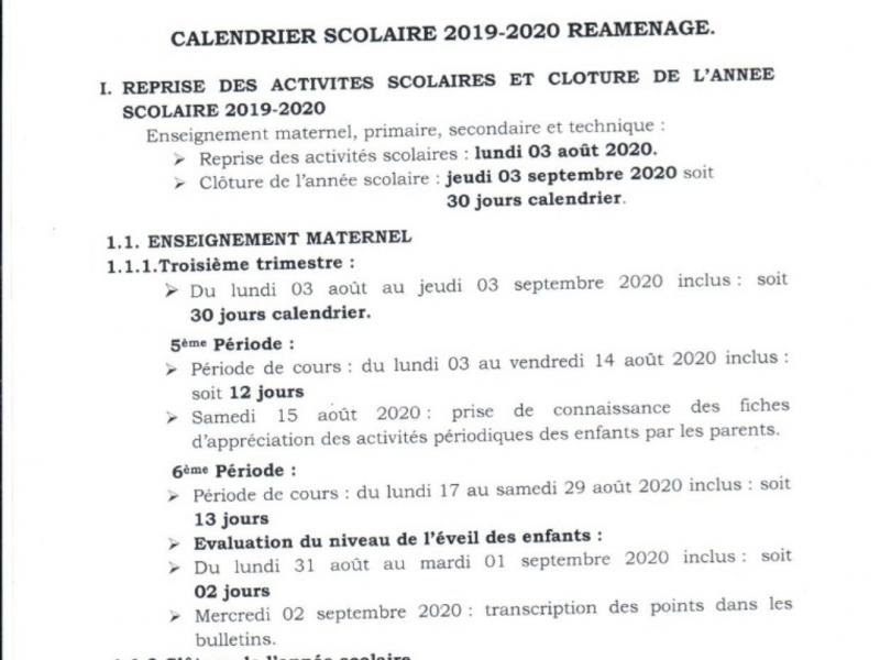 Calendrier scolaire spécial