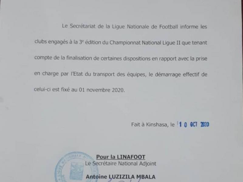 Communiqué officiel Linafoot