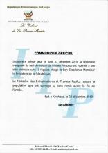 Communiqué officiel du ministère des infrastructures et des travaux publics 